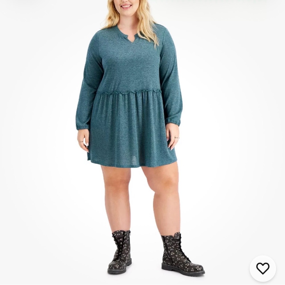 NWT Love Fire 1X Long sleeve Green Baby Doll Dress boho